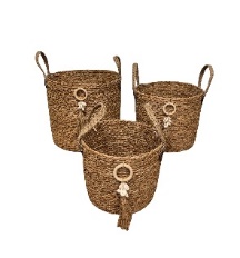 Seagrass baskets D30xH30, D26xH24, D22xH20 cm, 3 pcs